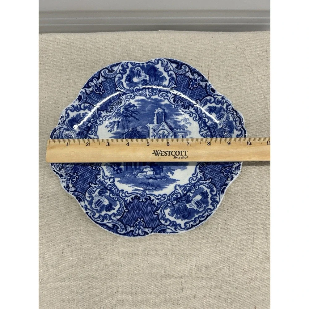 George Jones Abbey Cake Plate (282) Flow Blue